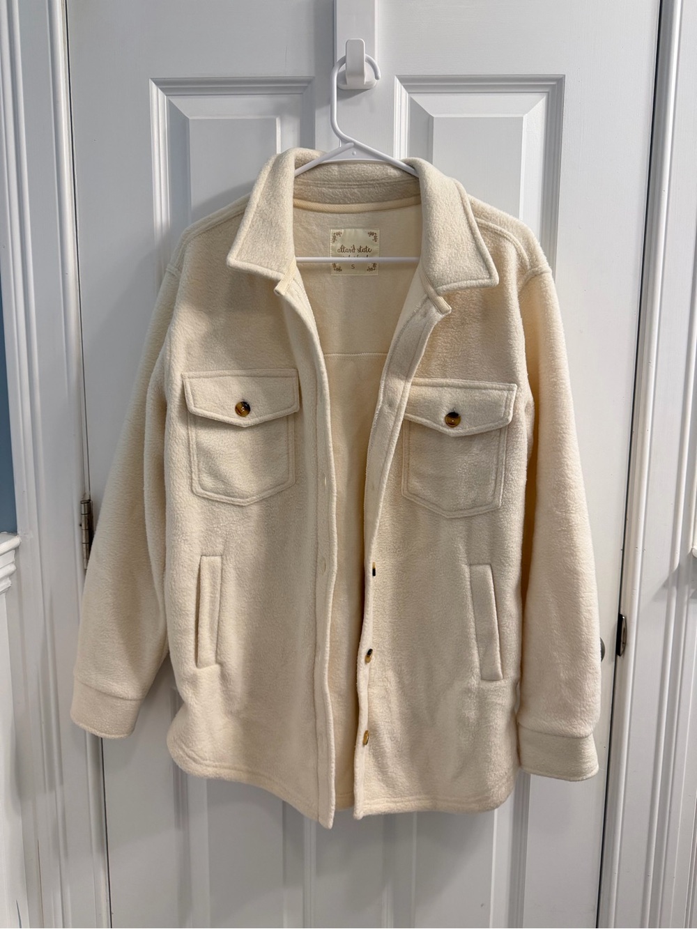 Altar'd State Cream Fleece Shacket with Button Flap Pockets